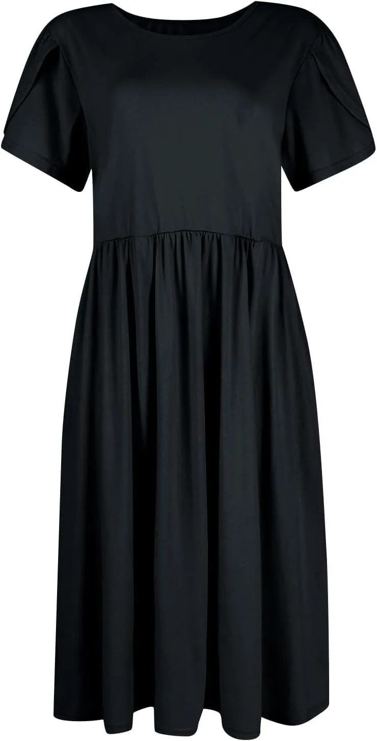 Women's Maxi Dresses Short Sleeve Crewneck Dresses Ruffle Flowy Flutter Ruffle Hem Dress Solid Color Dress Pocket