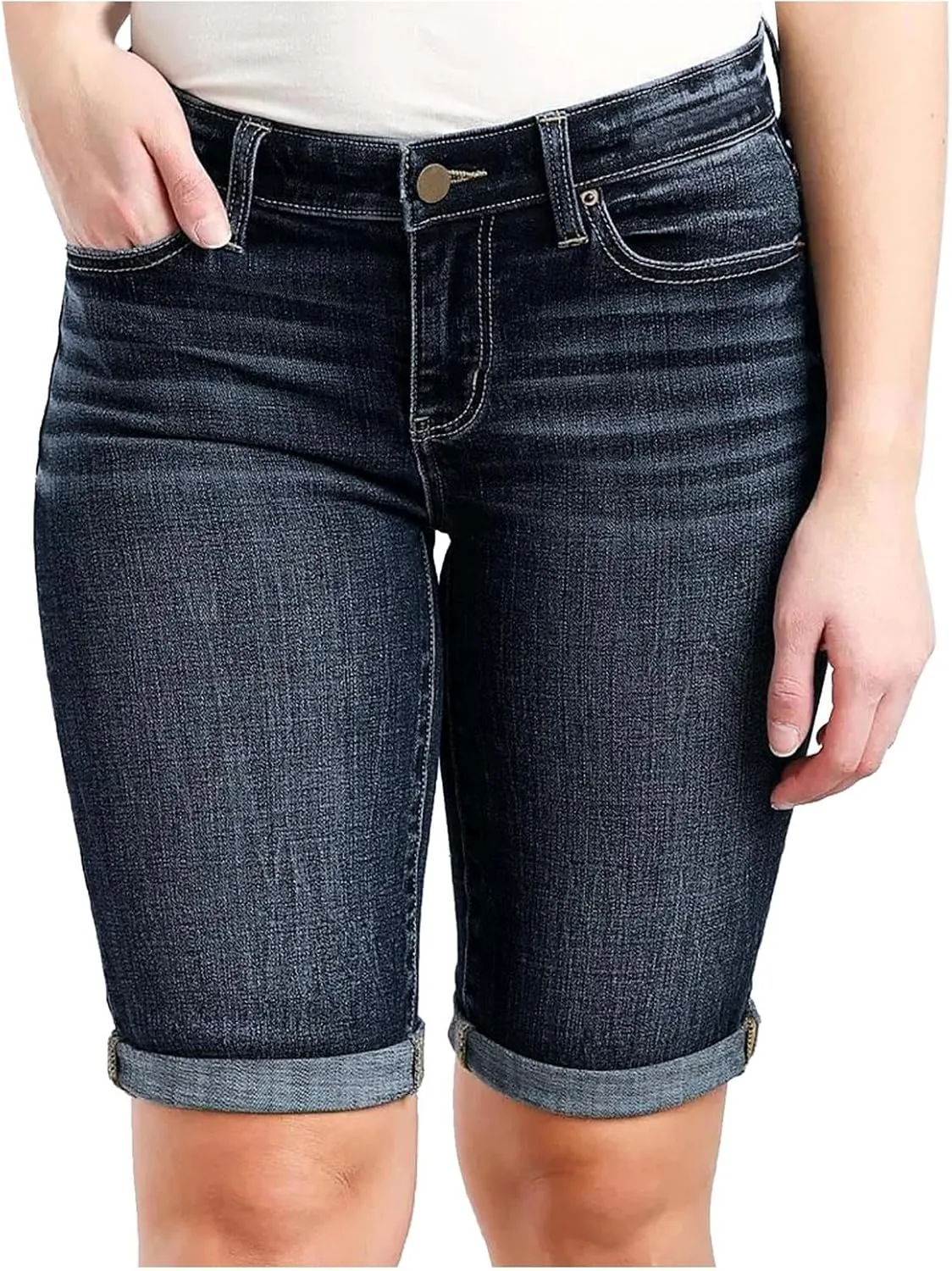 Women's Mid-Rise Denim Shorts,High-Waisted Stretch Fashion Hole Bottom Denim Pants,Comfortable Summer