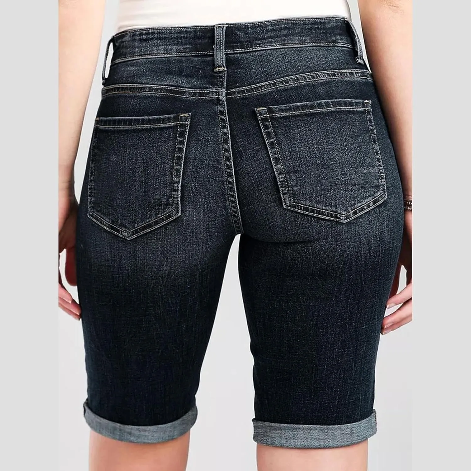 Women's Mid-Rise Denim Shorts,High-Waisted Stretch Fashion Hole Bottom Denim Pants,Comfortable Summer