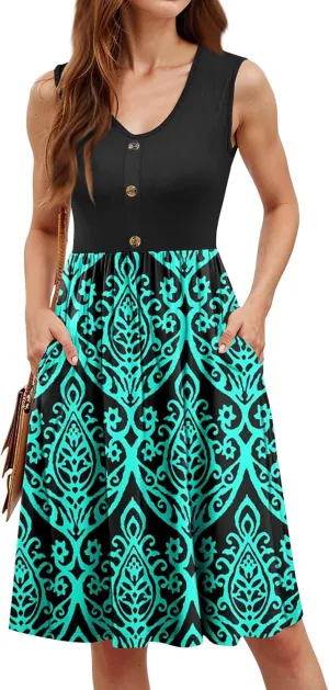 Women's Midi Bodycon Tank Dress Summer Crewneck Rib Knit Sleeveless Flowy Swing A Line Business Casual Dresses