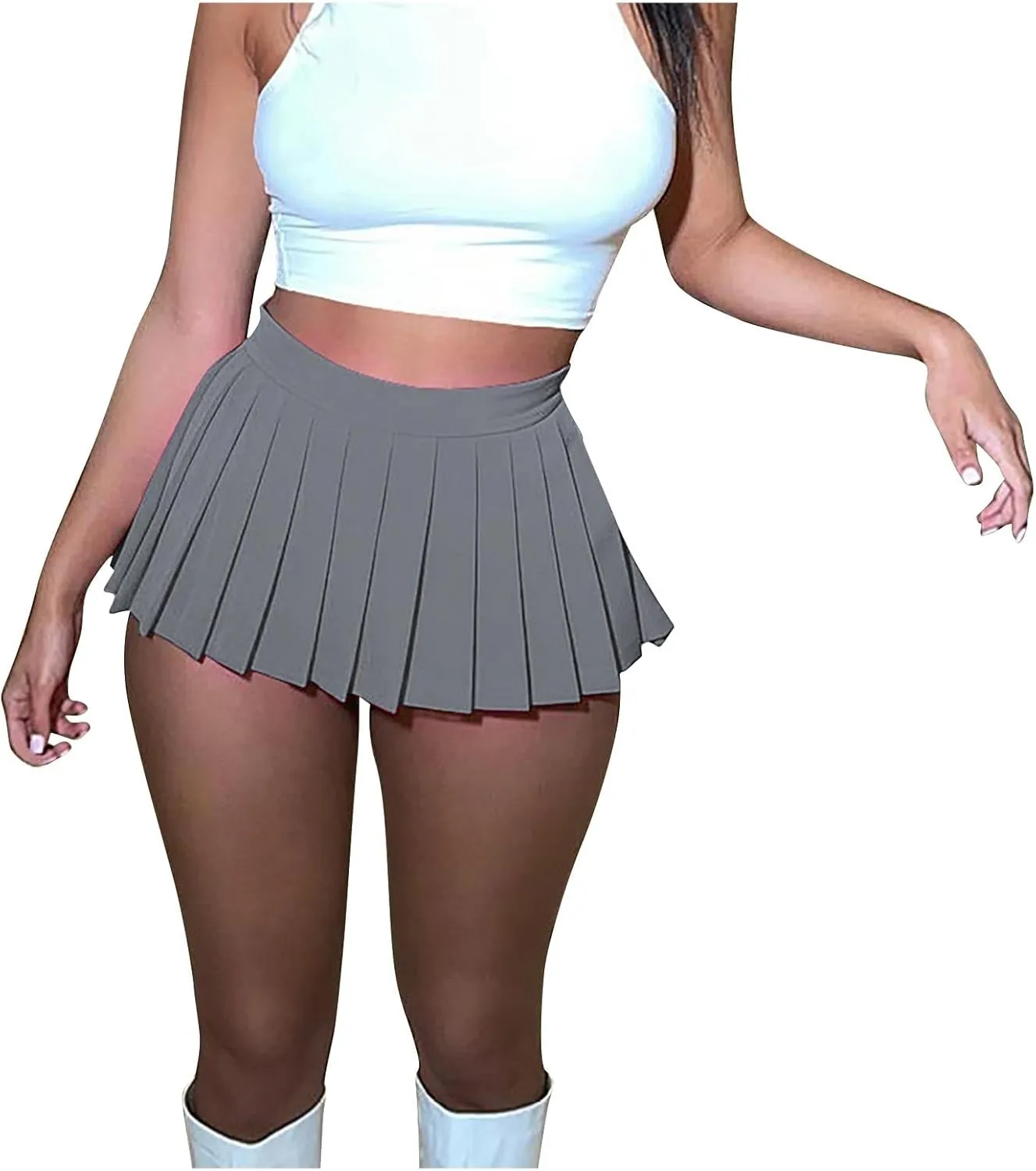 Women's Mini Pleated Skirts Sexy Trendy Solid Color Club Y2k High Wiast Stretchy Tennis Skater A-line Short Skirt