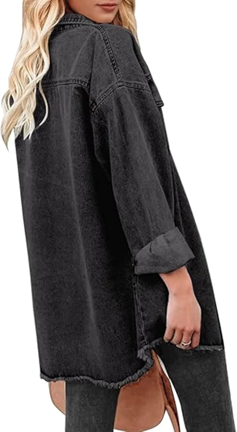 Women's Oversized Denim Jacket Casual Long Boyfriend Distresse Jean Jacket Autumn Spring