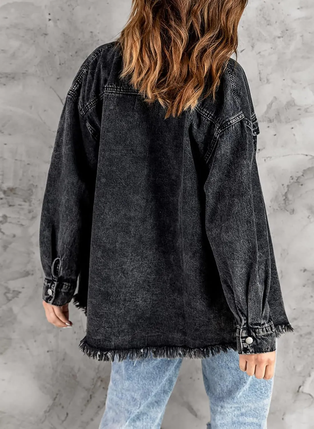 Women's Oversized Denim Jacket Casual Long Boyfriend Distresse Jean Jacket Autumn Spring