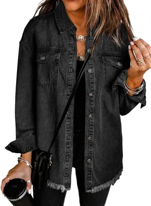 Women's Oversized Denim Jacket Casual Long Boyfriend Distresse Jean Jacket Autumn Spring