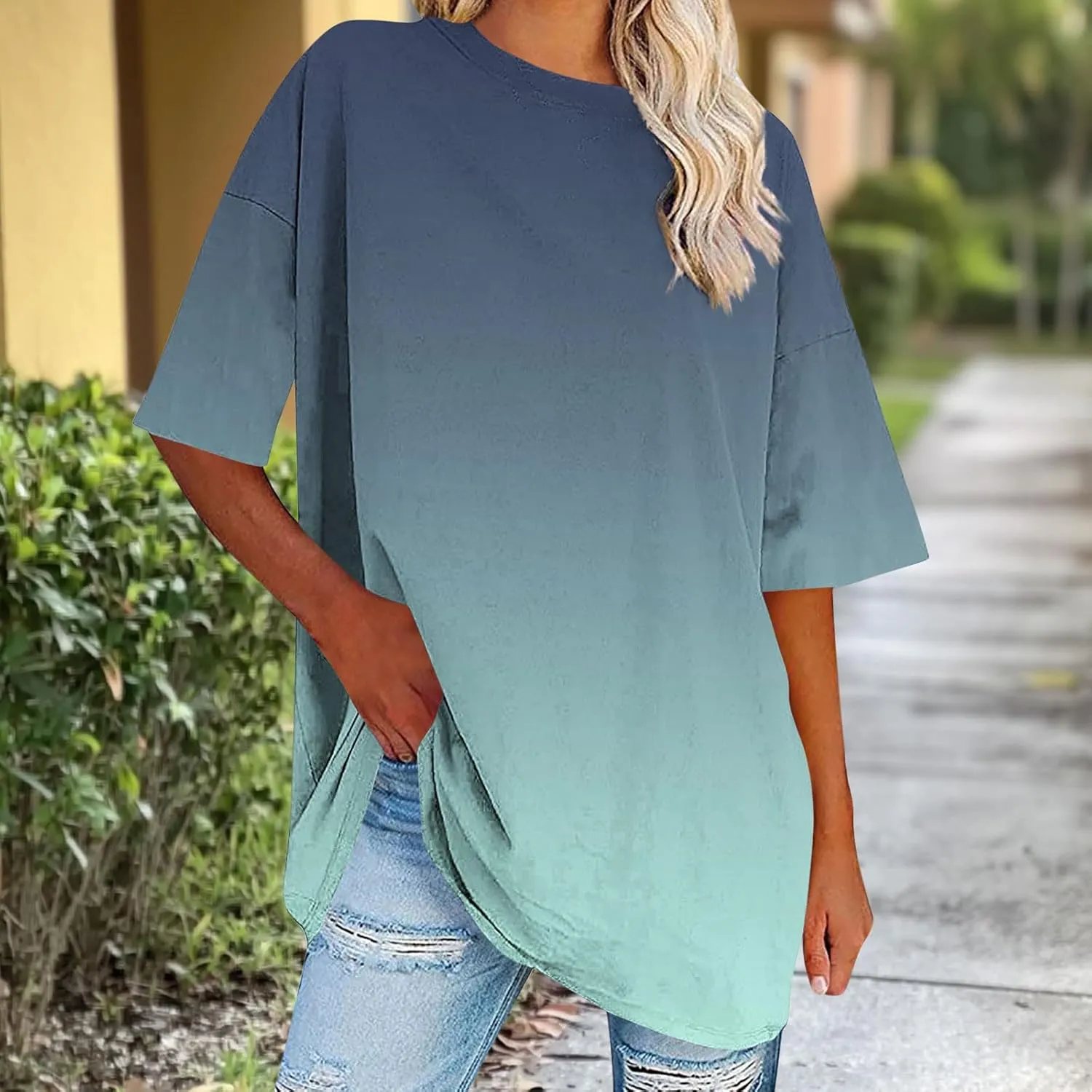 Womens Oversized T Shirts Loose Fit Short Sleeve Crewneck Tees Blouse Summer Casual Plus Size Workout Tunic Top