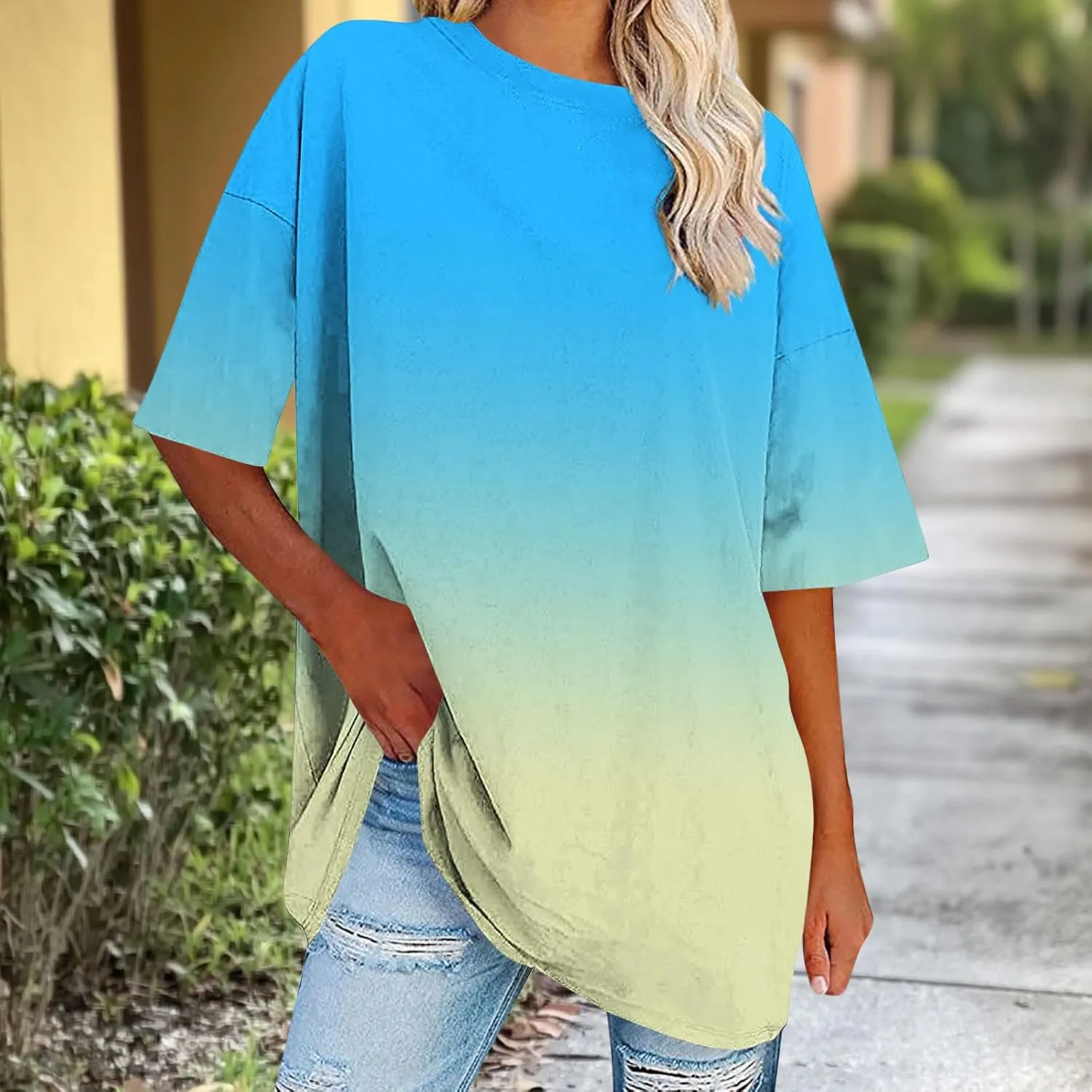Womens Oversized T Shirts Loose Fit Short Sleeve Crewneck Tees Blouse Summer Casual Plus Size Workout Tunic Top