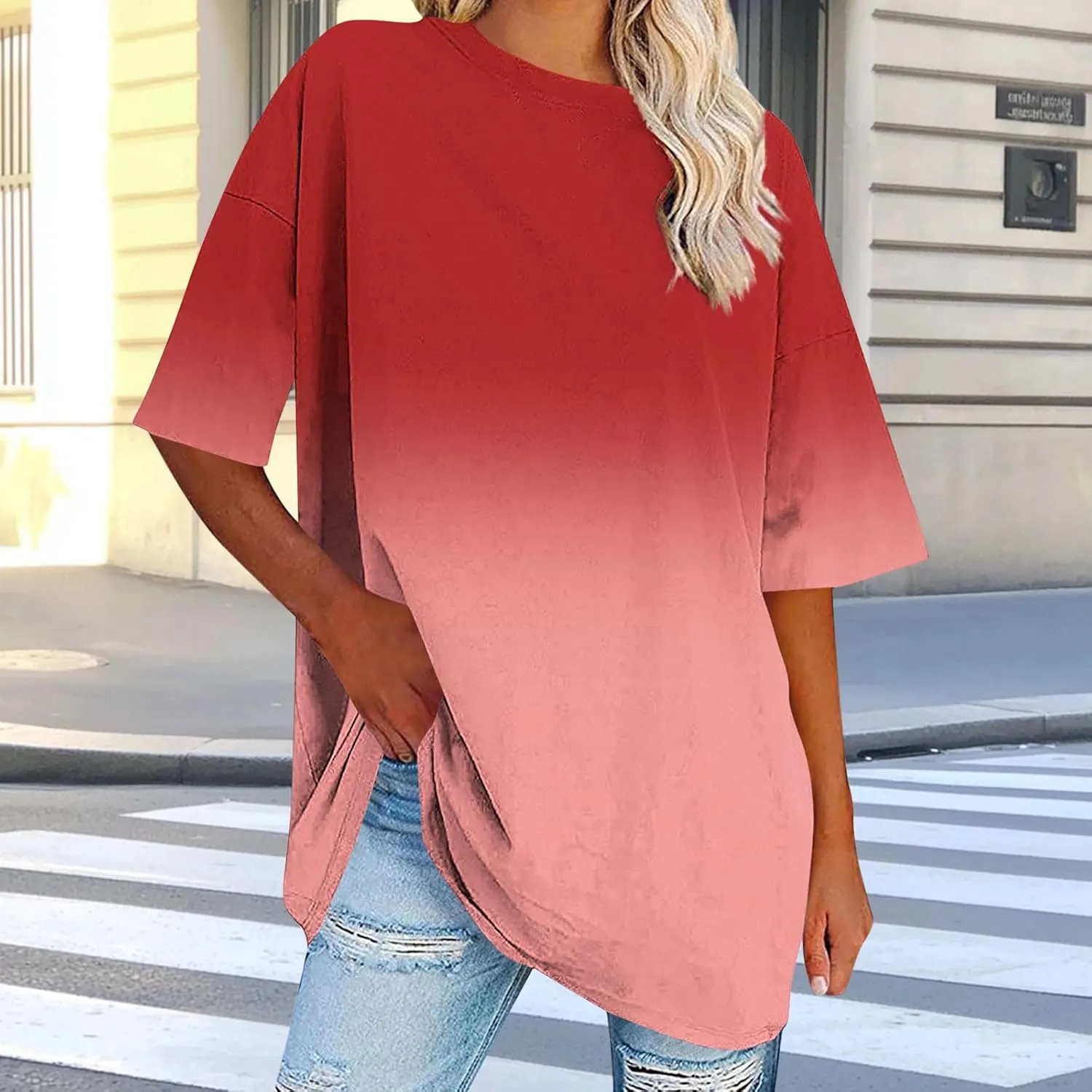 Womens Oversized T Shirts Loose Fit Short Sleeve Crewneck Tees Blouse Summer Casual Plus Size Workout Tunic Top