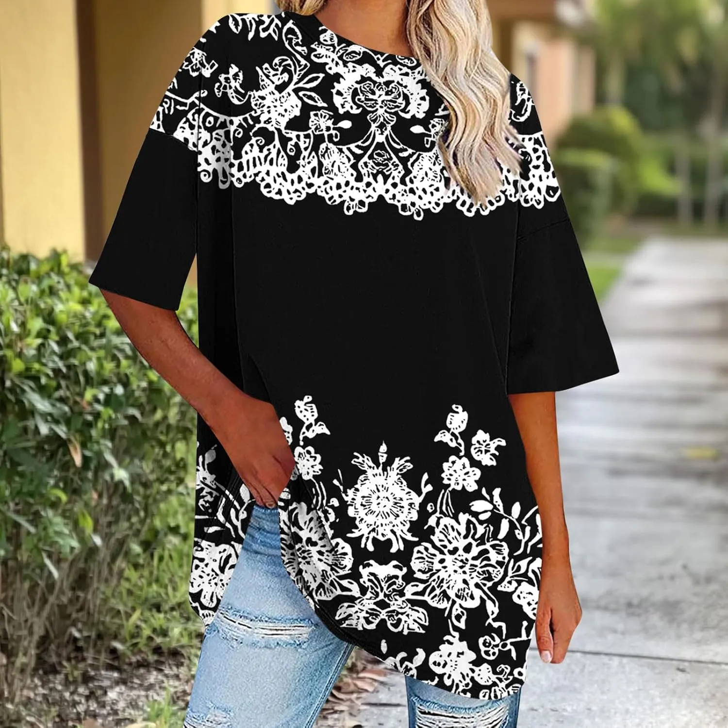 Womens Oversized T Shirts Loose Fit Short Sleeve Crewneck Tees Blouse Summer Casual Plus Size Workout Tunic Top