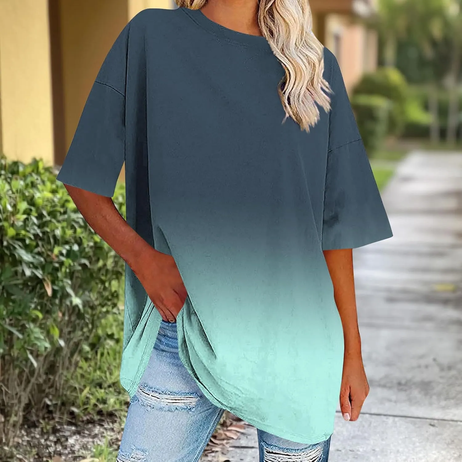 Womens Oversized T Shirts Loose Fit Short Sleeve Crewneck Tees Blouse Summer Casual Plus Size Workout Tunic Top