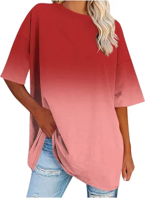 Womens Oversized T Shirts Loose Fit Short Sleeve Crewneck Tees Blouse Summer Casual Plus Size Workout Tunic Top