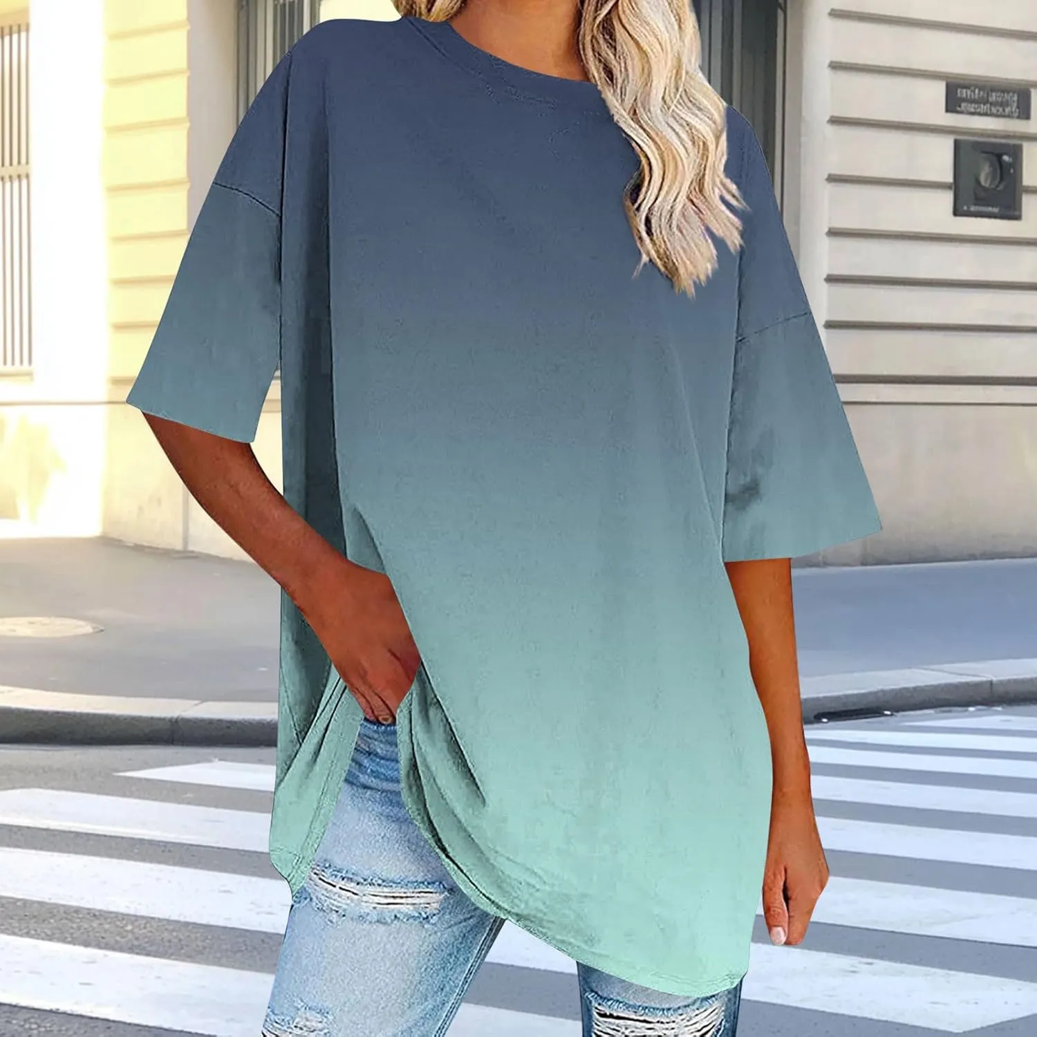 Womens Oversized T Shirts Loose Fit Short Sleeve Crewneck Tees Blouse Summer Casual Plus Size Workout Tunic Top