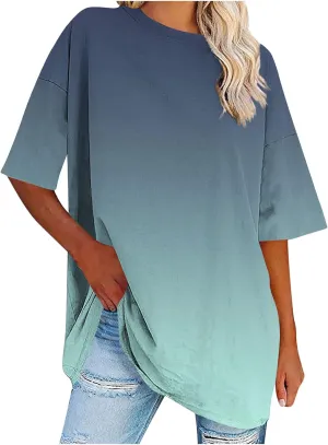 Womens Oversized T Shirts Loose Fit Short Sleeve Crewneck Tees Blouse Summer Casual Plus Size Workout Tunic Top