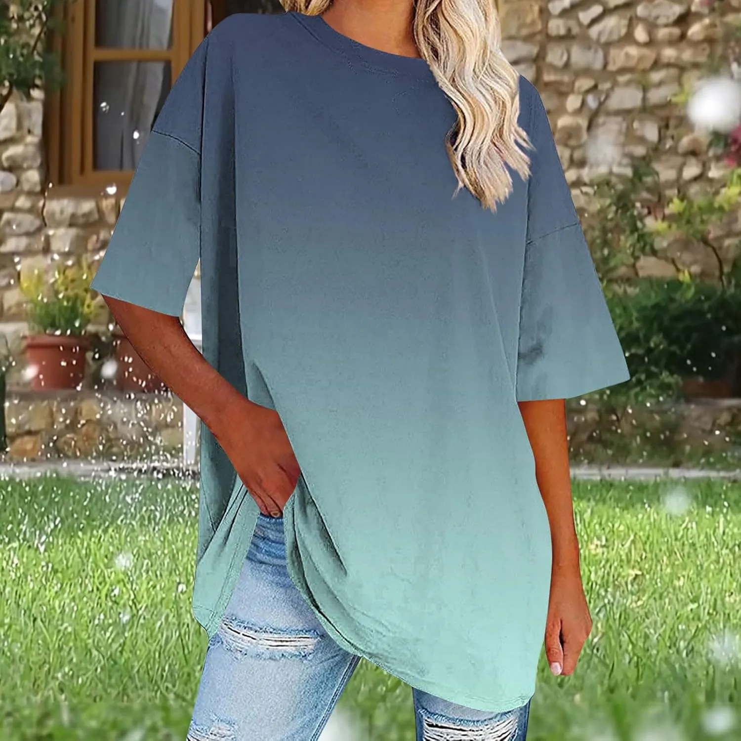 Womens Oversized T Shirts Loose Fit Short Sleeve Crewneck Tees Blouse Summer Casual Plus Size Workout Tunic Top