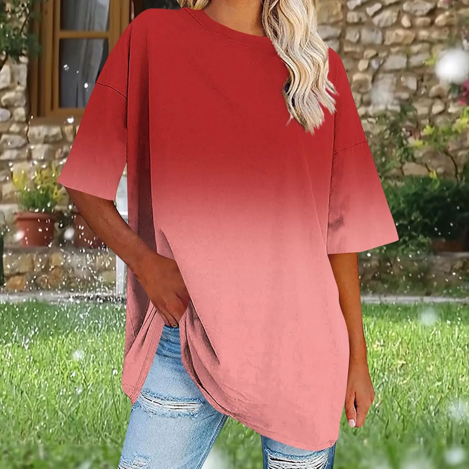 Womens Oversized T Shirts Loose Fit Short Sleeve Crewneck Tees Blouse Summer Casual Plus Size Workout Tunic Top