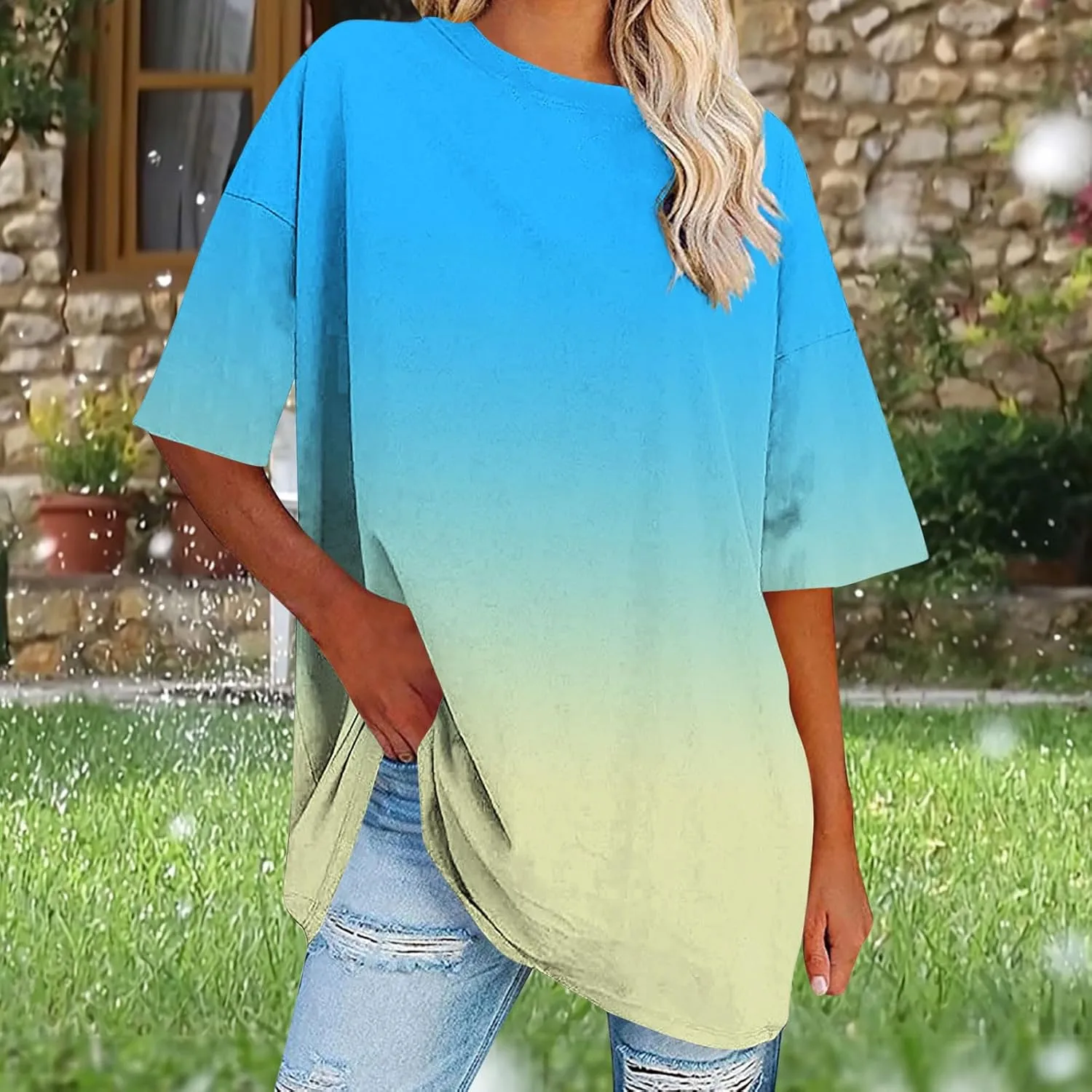 Womens Oversized T Shirts Loose Fit Short Sleeve Crewneck Tees Blouse Summer Casual Plus Size Workout Tunic Top