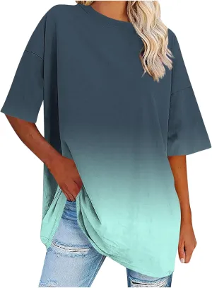 Womens Oversized T Shirts Loose Fit Short Sleeve Crewneck Tees Blouse Summer Casual Plus Size Workout Tunic Top