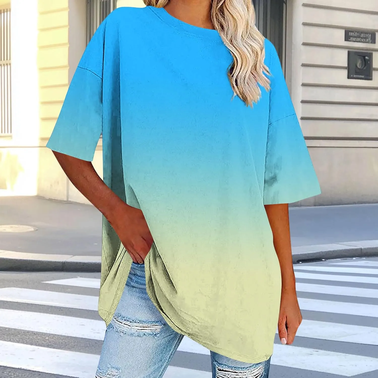 Womens Oversized T Shirts Loose Fit Short Sleeve Crewneck Tees Blouse Summer Casual Plus Size Workout Tunic Top