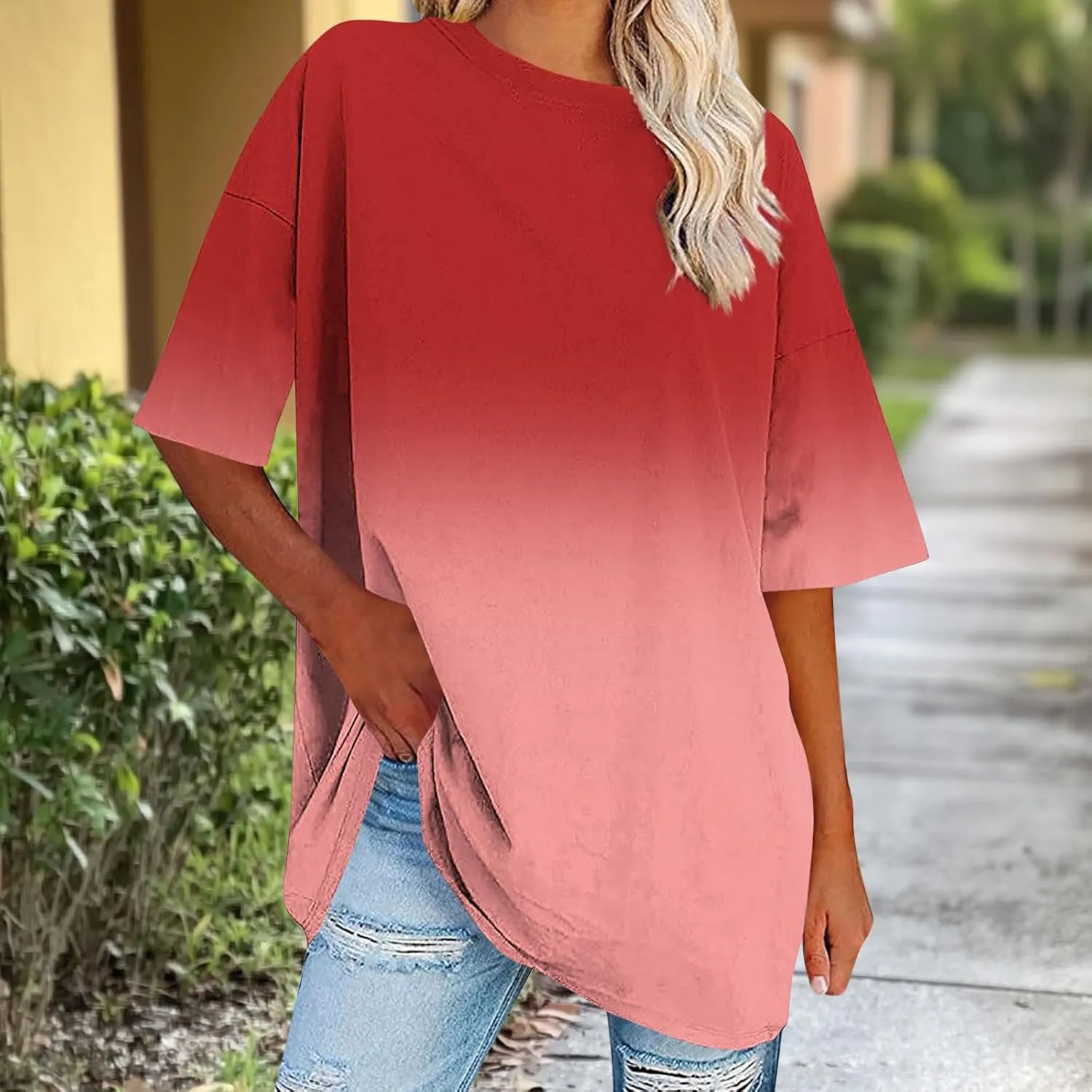 Womens Oversized T Shirts Loose Fit Short Sleeve Crewneck Tees Blouse Summer Casual Plus Size Workout Tunic Top