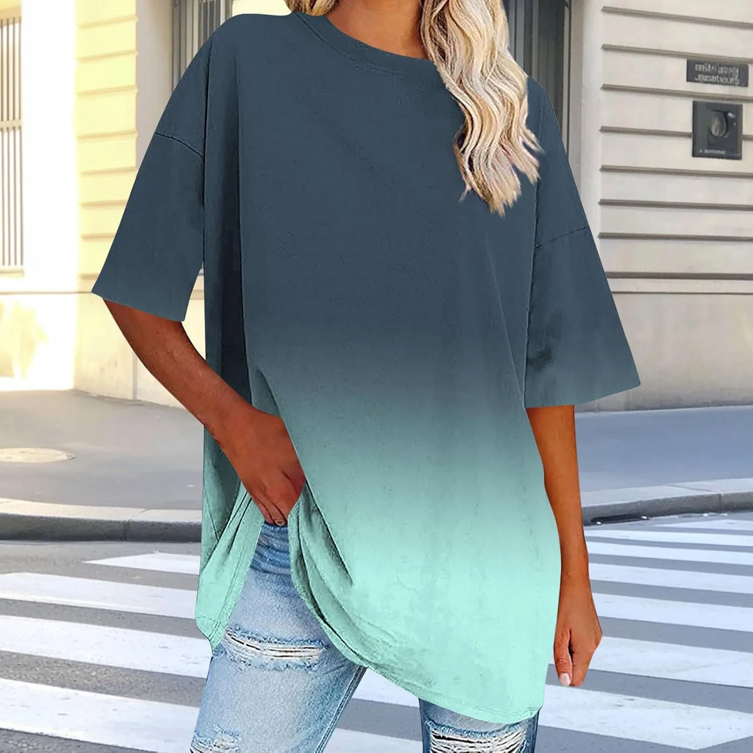 Womens Oversized T Shirts Loose Fit Short Sleeve Crewneck Tees Blouse Summer Casual Plus Size Workout Tunic Top