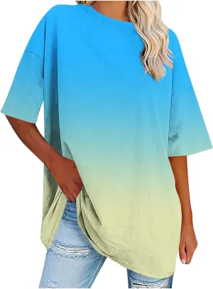 Womens Oversized T Shirts Loose Fit Short Sleeve Crewneck Tees Blouse Summer Casual Plus Size Workout Tunic Top