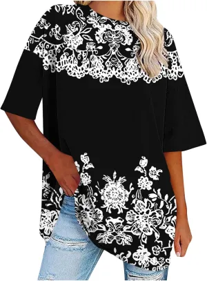 Womens Oversized T Shirts Loose Fit Short Sleeve Crewneck Tees Blouse Summer Casual Plus Size Workout Tunic Top