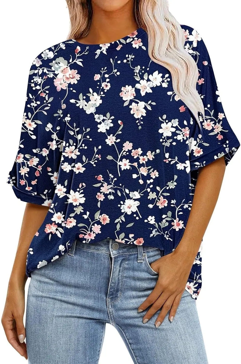 Womens Oversized T Shirts Summer Tops Boho Floral Tees Casual Loose Fit Short Sleeve Tops 2025 Beach Vacation Blouse