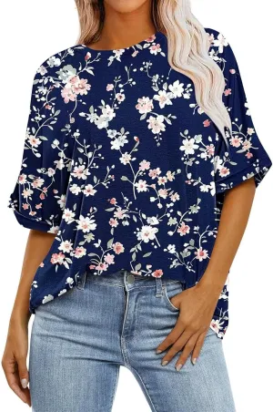 Womens Oversized T Shirts Summer Tops Boho Floral Tees Casual Loose Fit Short Sleeve Tops 2025 Beach Vacation Blouse