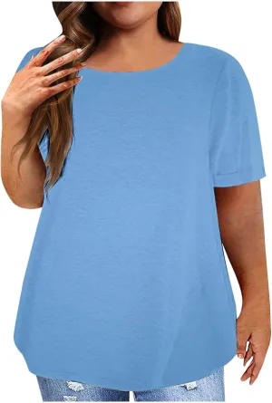 Womens Oversized Tshirts Solid Basic Casual Tops Loose Plus Size Summer Blouses Short Sleeve Cozy Crewneck Tunics
