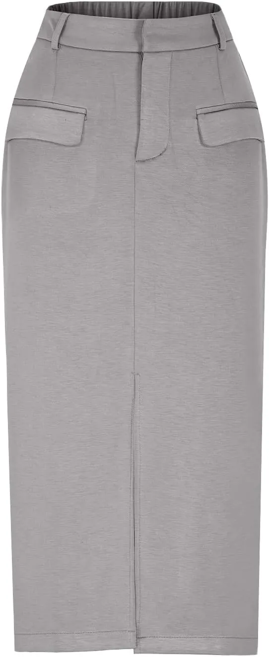 Women's Pencil Skirts Mid Long High Waist A line Midi Skirt Split Hem Skirts for Ladies Office Business Work Dress