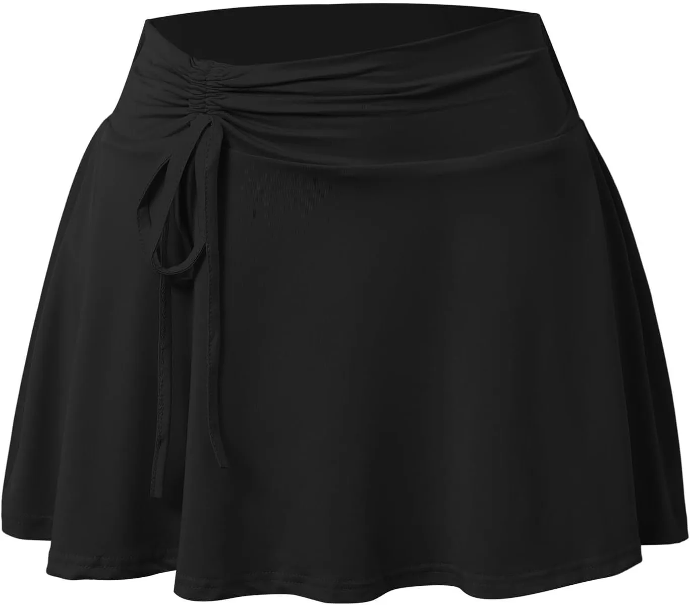 Women's Pleated Drawstring Sports Mini Skirt Mid-Waist Stretch Fitted Bodycon Short Black Mini Micro Skorts