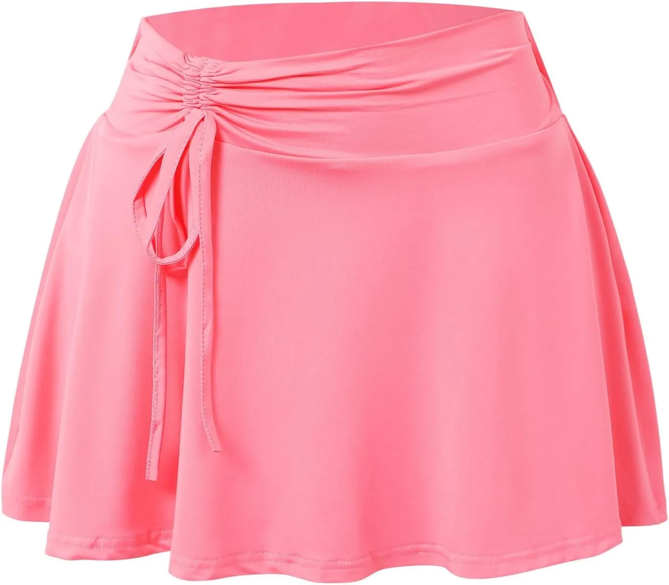 Women's Pleated Drawstring Sports Mini Skirt Mid-Waist Stretch Fitted Bodycon Short Black Mini Micro Skorts