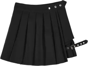 Women's Pleated Mini Skirts High Waist Buttons A-Line Short Skirt Fashion Sexy Asymmetrical Hem Buckled Y2k Street Skirts