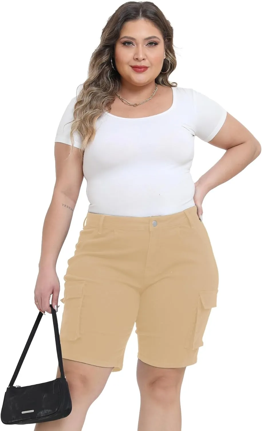Womens Plus Size Jean Shorts Stretchy Cargo Bermuda Shorts High Waisted Y2k Denim Shorts