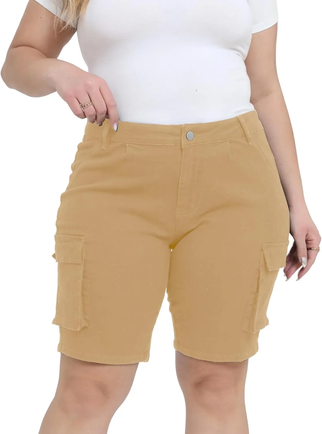 Womens Plus Size Jean Shorts Stretchy Cargo Bermuda Shorts High Waisted Y2k Denim Shorts