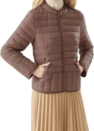Womens Puffer Jacket Lightweight Quilted Jackets Pockets 2024 Winter Fleece Coat Warm Petite Plus Size Cotton Jacket