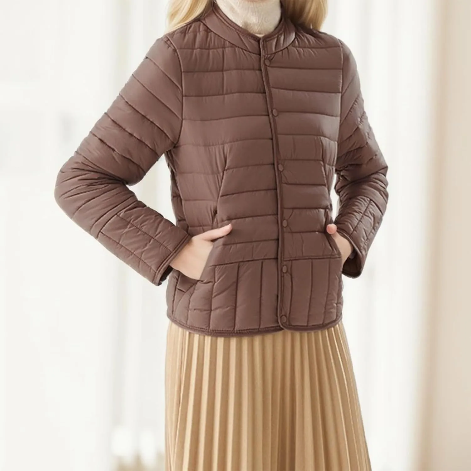 Womens Puffer Jacket Lightweight Quilted Jackets Pockets 2024 Winter Fleece Coat Warm Petite Plus Size Cotton Jacket