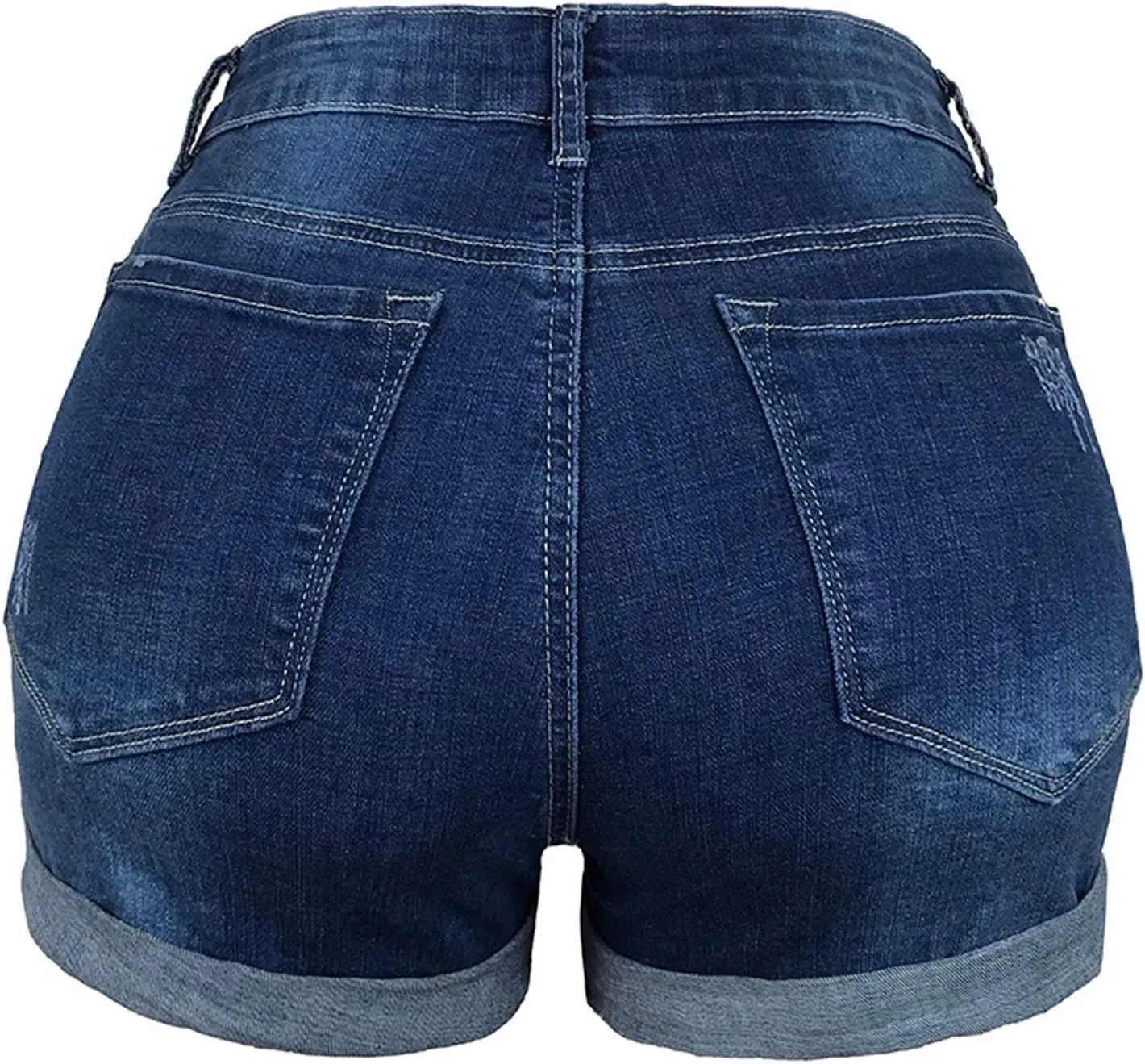 Womens Ripped Denim Shorts Mid Rise Stretchy Plain Color Trendy Distressed Jeans Shorts Rolled Up Hem Slim Shorts