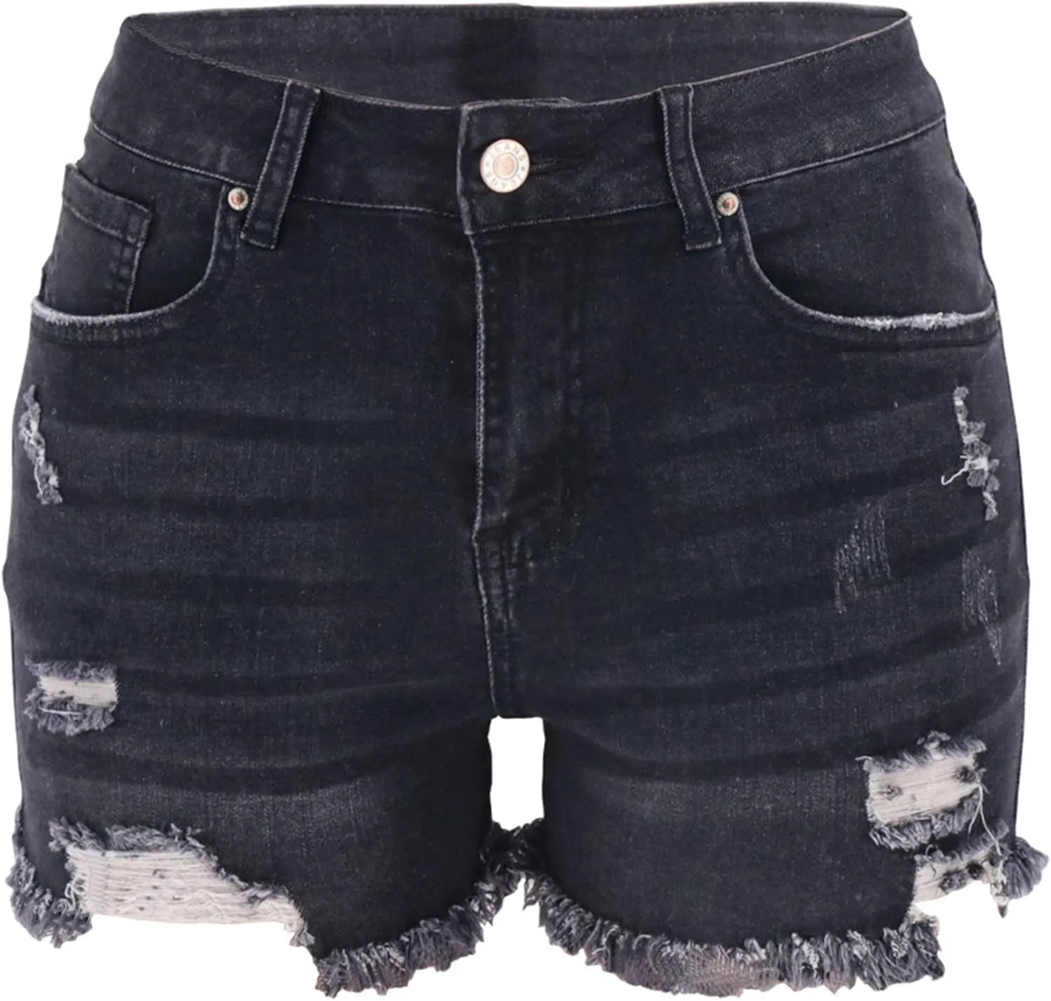 Women's Ripped Jean Shorts Mid-High Waisted Denim Shorts Stretchy Summer Hot Short Skinny Rolled Hem Shorts