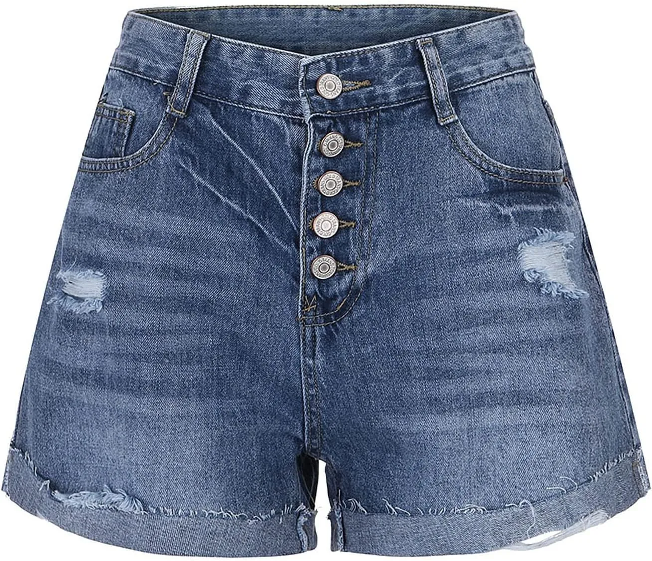 Women's Ripped Jean Shorts Mid-High Waisted Denim Shorts Stretchy Summer Hot Short Skinny Rolled Hem Shorts