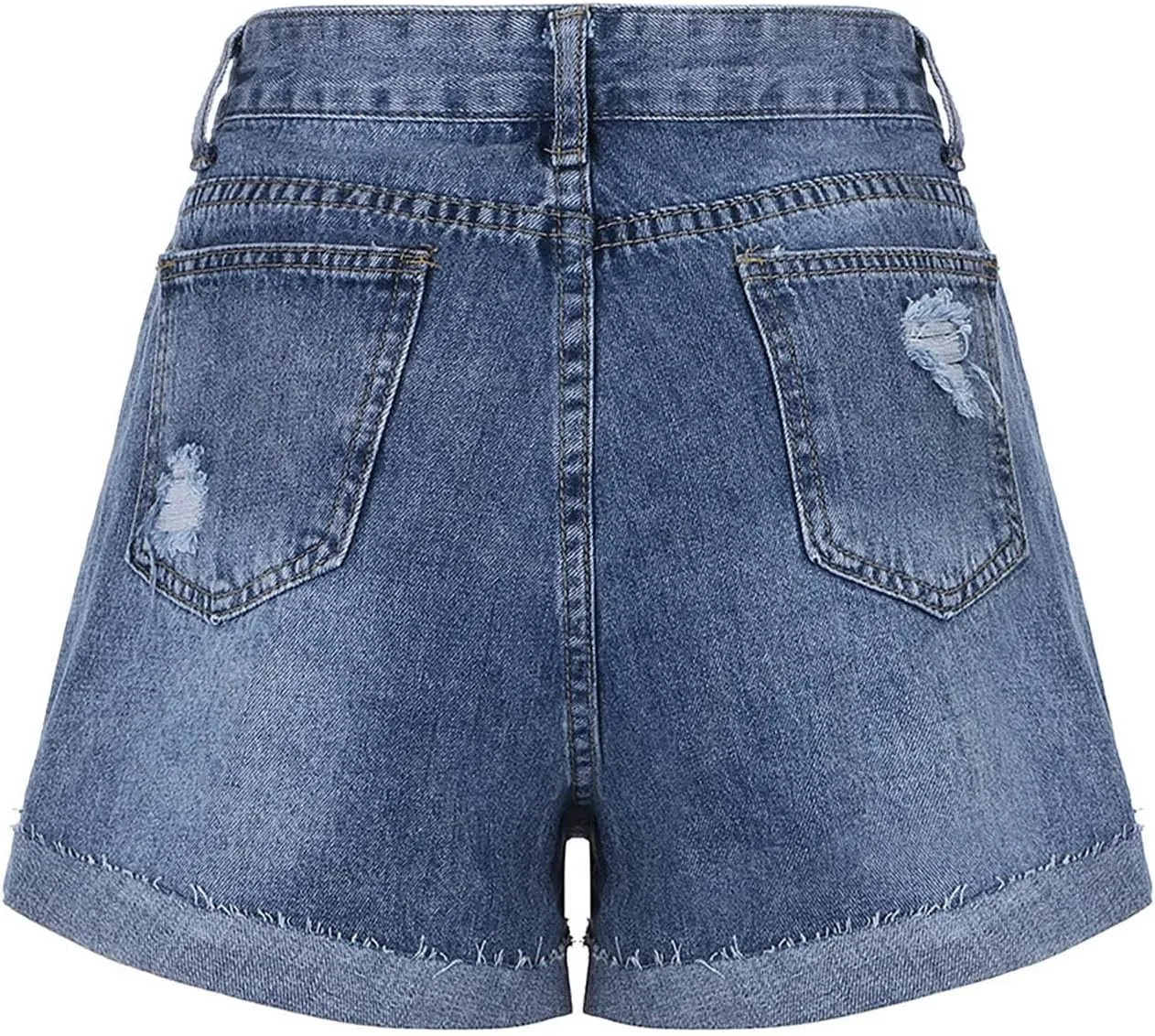 Women's Ripped Jean Shorts Mid-High Waisted Denim Shorts Stretchy Summer Hot Short Skinny Rolled Hem Shorts