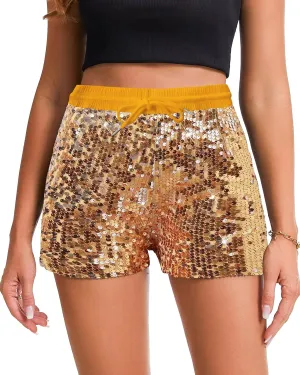 Womens Sequins Shorts A Line High Waist Elastic Sparkly Night-Out Shorts Clubwear Party Short