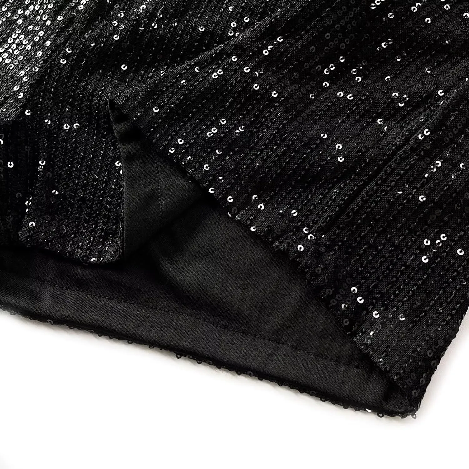 Womens Sequins Shorts A Line High Waist Elastic Sparkly Night-Out Shorts Clubwear Party Short