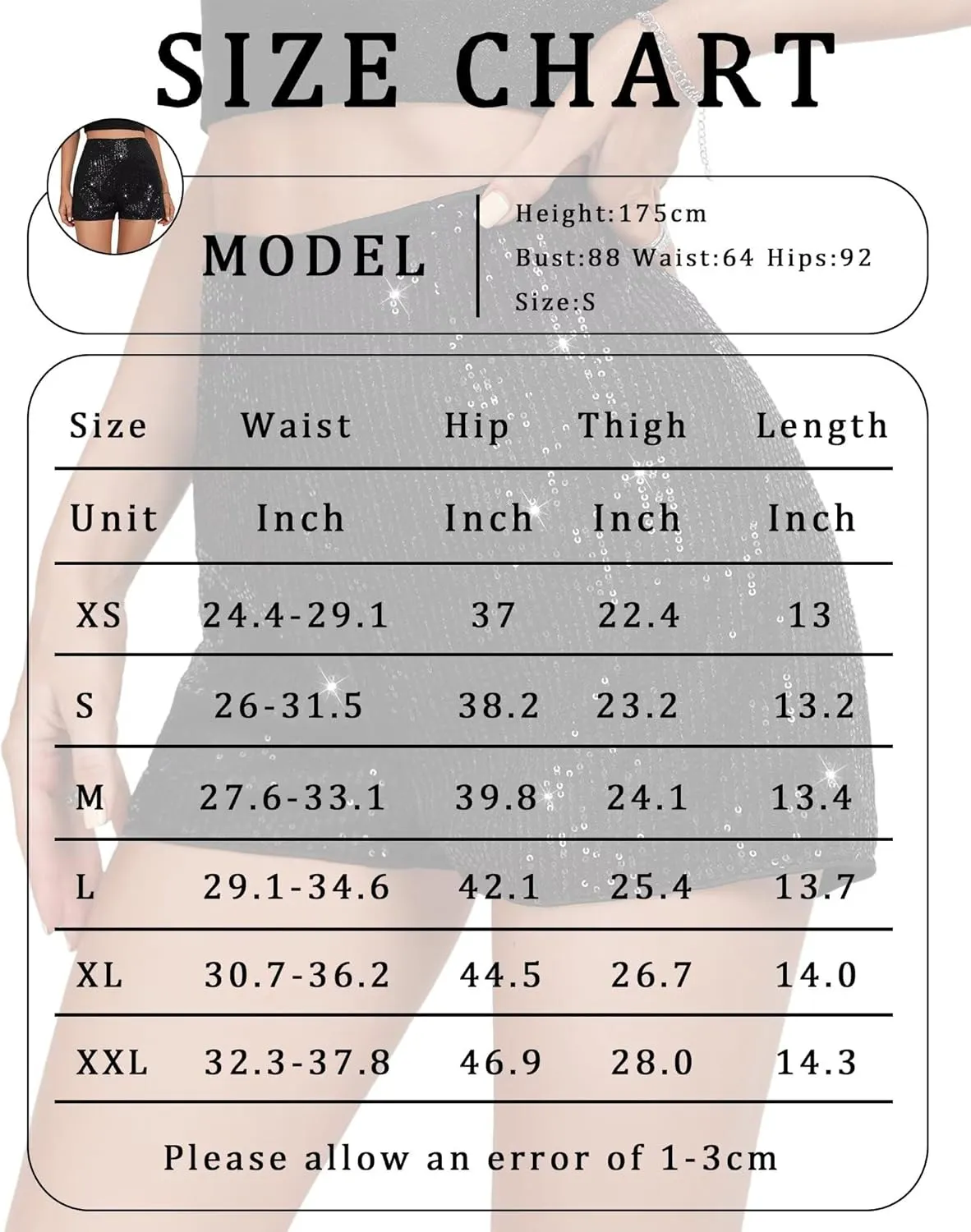 Womens Sequins Shorts A Line High Waist Elastic Sparkly Night-Out Shorts Clubwear Party Short