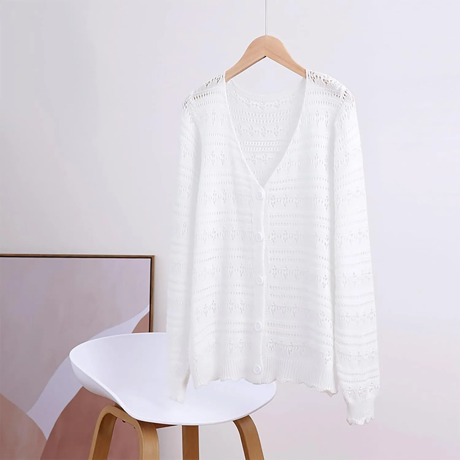 Womens Shirts Linen Hollow Cardigan Long Sleeve Blouse Lightweight Breathable Comfy Summer Streets Going Out Outfits