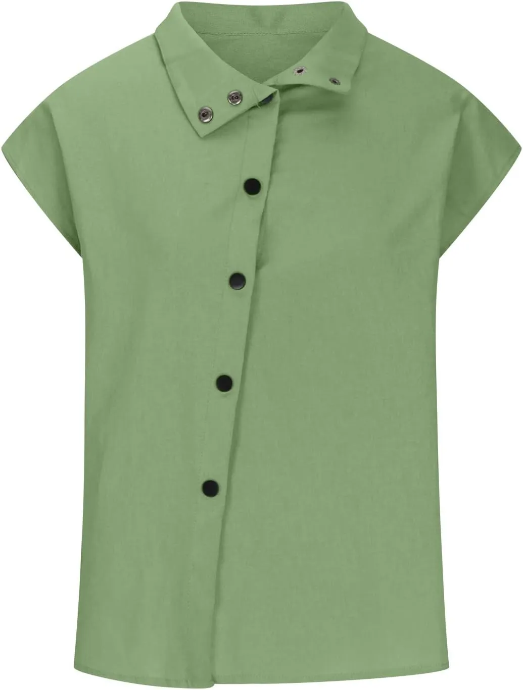 Womens Short Sleeve Button Cotton Linen Tops Simple Solid Color Tees Shirts Loose Casual Fashion Blouse