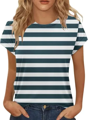 Womens Short Sleeve Round Neck Blouses Spring Dressy Casual Loose Fit T Shirts Summer Solid Color Tunic Tops