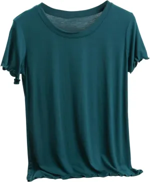 Womens Short Sleeve T Shirts Crewneck Summer Trendy 2025 Solid Basic Tee Tops Casual Summer Loose Fit Shirts