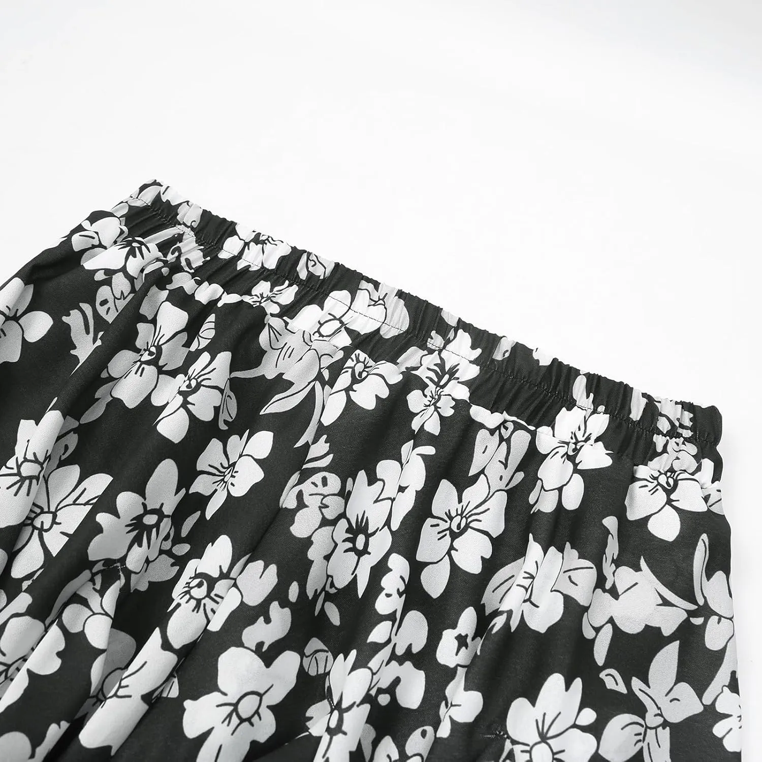 Women's Skirts for Vacation Bohemian Floral Print High Elastic Waist Trendy Pleated Maxi Skirts for Girls Streetwear