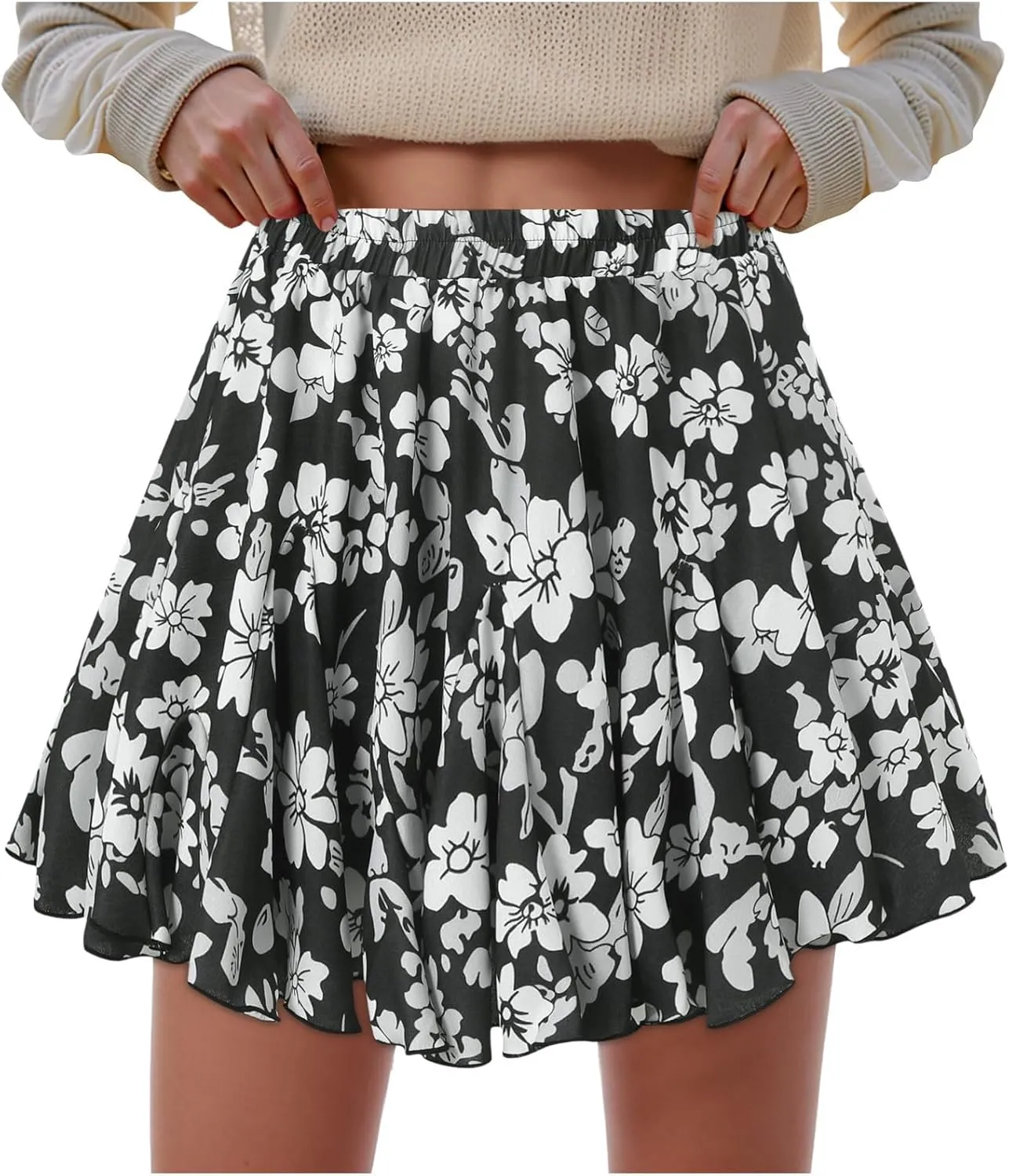 Women's Skirts for Vacation Bohemian Floral Print High Elastic Waist Trendy Pleated Maxi Skirts for Girls Streetwear