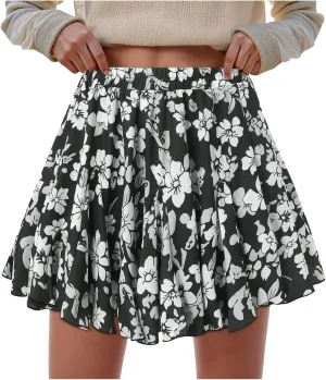 Women's Skirts for Vacation Bohemian Floral Print High Elastic Waist Trendy Pleated Maxi Skirts for Girls Streetwear